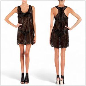 MLLE Mademoiselle Ilyada l00% Leather Black Lasercut Sheer Tank Dress NEW NWT 2